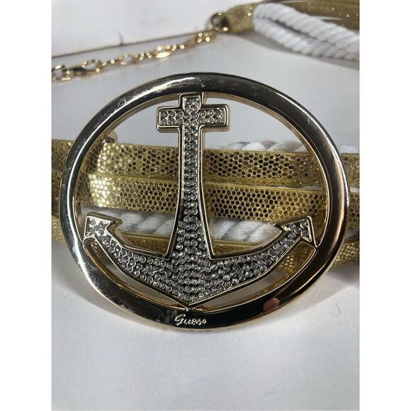 GUESS Anchor Nautical Cord Belt Gold White‎ O/S - Picture 1 of 5